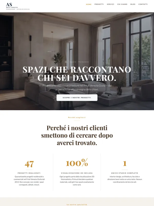 Case study sito aziendale per studio di interior design con portfolio integrato