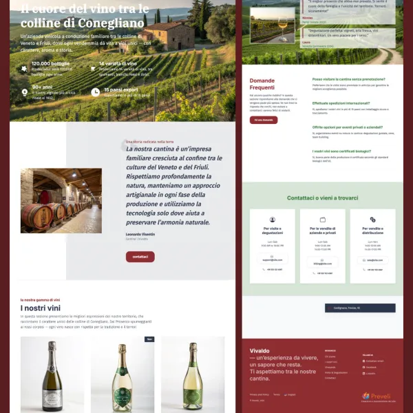 Cantina vinicola &ndash; area Conegliano. Realizziamo siti web anche per cantine e produttori vinicoli: questo progetto include e-commerce integrato in italiano e tedesco, vendita diretta, prenotazione visite e calendario eventi. PageSpeed mobile: 92.