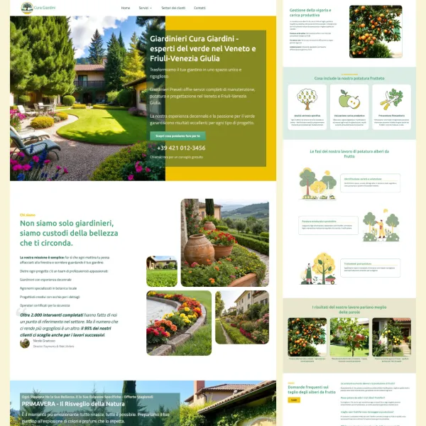 Cura Giardini &ndash; Provincia di Venezia &middot; Sito multipagina avanzato, 40+ pagine su Drupal 11: pagine per ogni servizio e tipo di intervento, galleria lavori, FAQ e WhatsApp integrati su ogni pagina.